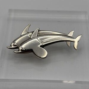 Vintage Georg Jenson Denmark Sterling Silver Dolphin‎ Pair Brooch 5g  #317